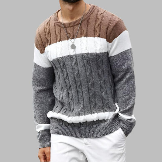 Men'S Colorblock round Neck Cable Knit Sweater, Regular Fit Casual Long Sleeve Crew Neck Jumper for Fall & Winter, Fashion Men'S Knitwear for Daily Wear, Fall Sweater, Sweaters for Men