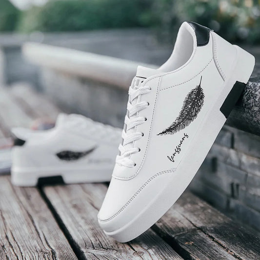 Summer Men Casual Shoes Feather Pattern White Sneakers Comfort Chunky Sneakers Men'S Shoes Trainers Trend Flats Board Shoe