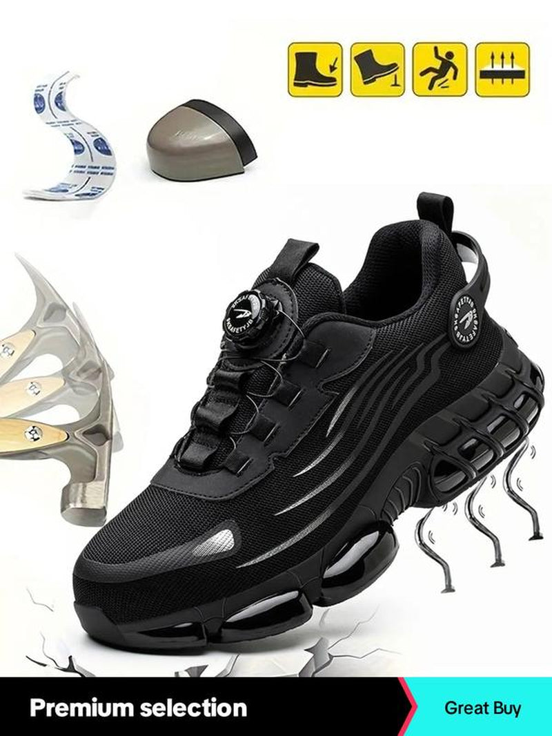 Men'S Lace up Low Top anti Piercing & anti Smashing Safety Shoes with Rotating Button, Contrast Mesh Work Shoes, for Outdoor Work, Footwear, Shoes for Healthcare Workers, Fall Outfits, Fall Freshness