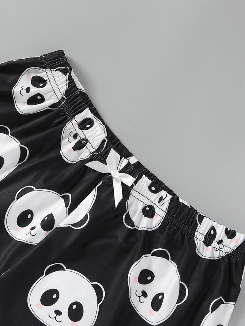 Women'S Chic Halloween Skull/Panda Halloween Print Lettuce Trim Graphic Loungewear Pajama Set, Lady Casual Comfortable Sleeveless Crop Tops & Shorts Set, Women'S Sleepwear for Summer Homewear, All-Match Wear, Womenswear Pajama