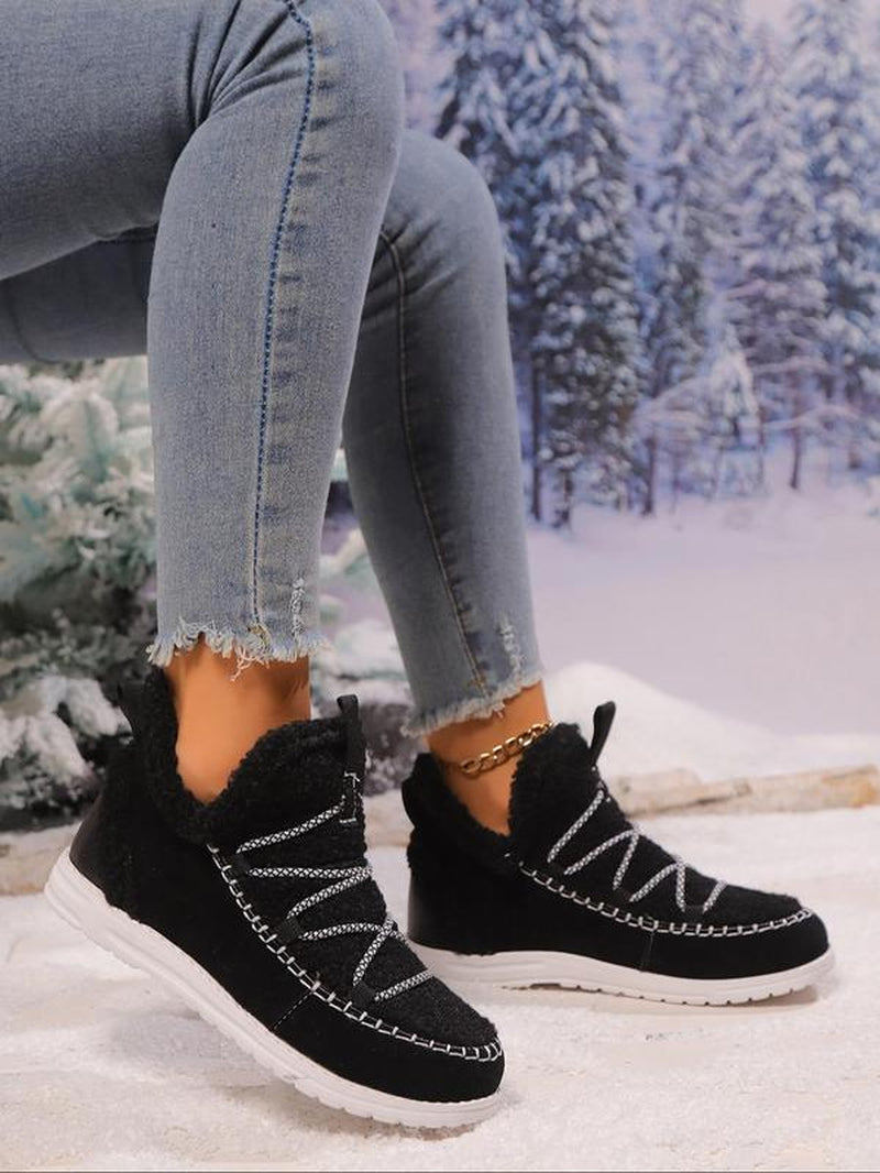 Women'S Fashionable Patchwork Design Lace up Low Top Platform Sneakers, Casual Comfortable Warm Sports Shoes for Outdoor Activities, Female All-Match round Toe Shoes for Daily Wear