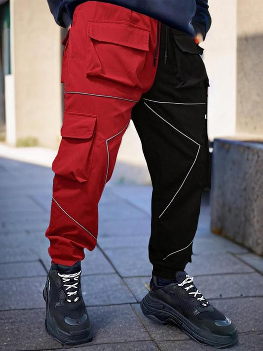 Men'S Fashion Colorblock Drawstring Waist Cargo Pants, Chic Flap Pocket Design Trousers for Streetwear Going Out Holiday, Versatile Street Style Summer Menswear