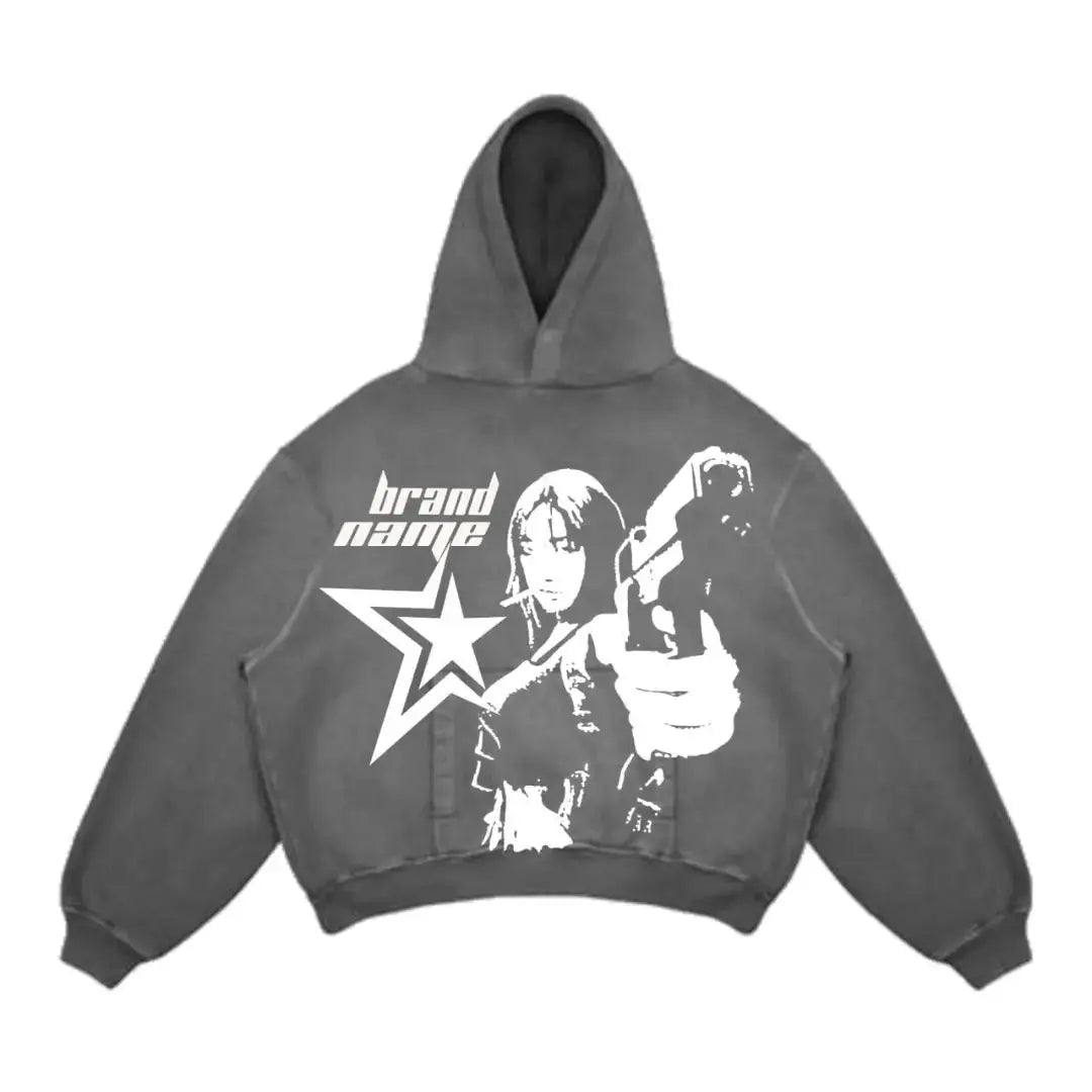 American New Street Goth Men Fashion Hooded Letter Print Pattern Shirt Harajuku Retro Y2K Couple Hooded Top