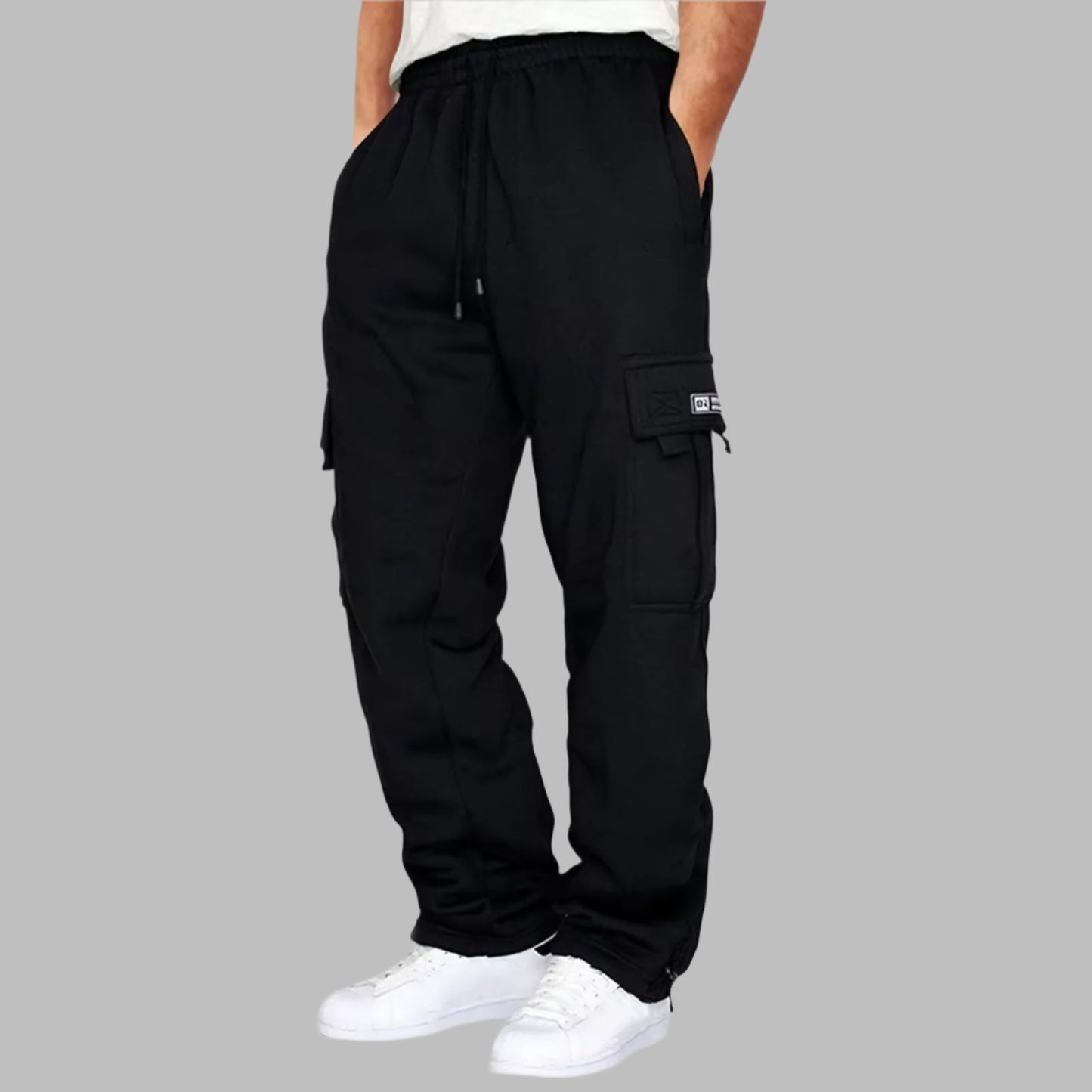 Large Size Men'S Long Pants Drawstring Elastic Waist Casual Pants Padded Pants Solid Colour Fashion Pockets Loose Sports Pants