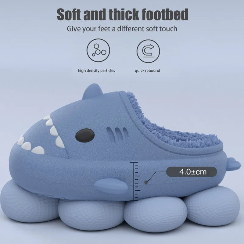 Shark Plush Slippers for Women Men Autumn and Winter Warm Cartoon Cotton Slipper Non-Slip Waterproof Outdoor Home Shoes