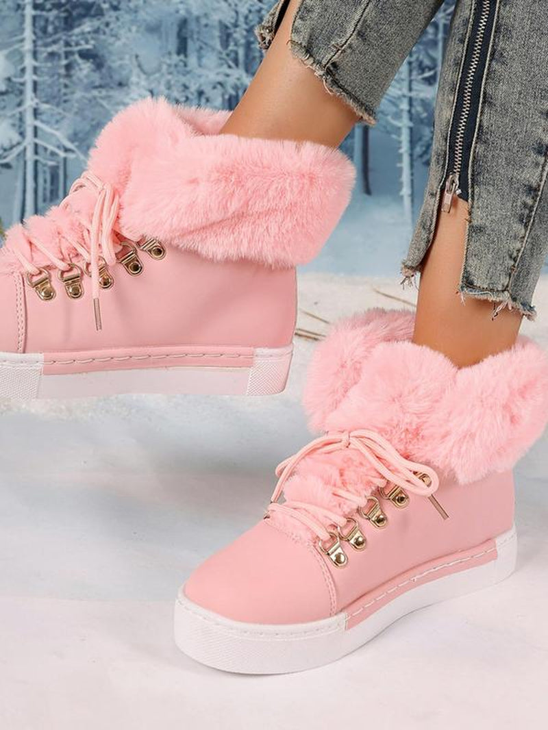 Women'S Fashionable Lace up Ankle Boots, Casual Warm Snow Boots for Outdoor, Female All-Match Trendy Shoes for Fall & Winter