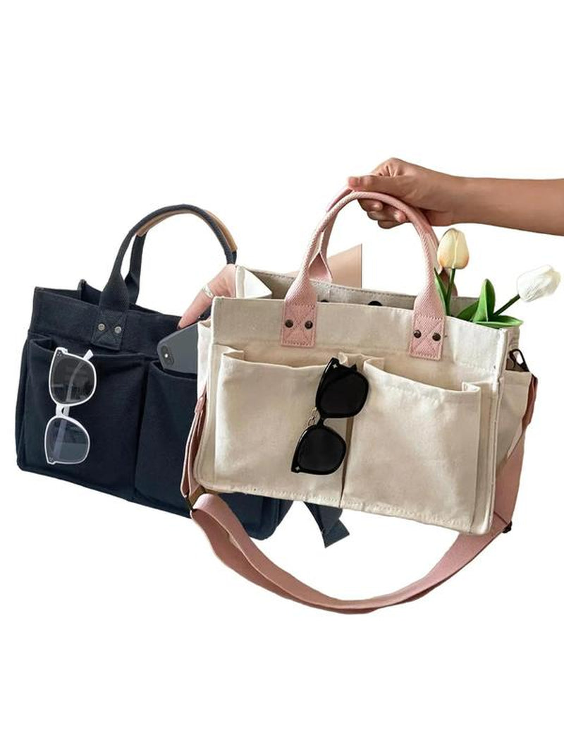 2024 New Style Canvas Tote Bag for School, Tote Bag for Women, Removable Bottom Compartment Work Bags, Large Capacity Oversize Summer Shoulder Crossbody Bag for Daily & Back to School, Fall Outfits, Fall Freshness