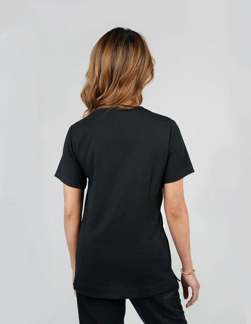 Rose One-Pocket Womens Black Scrub Top