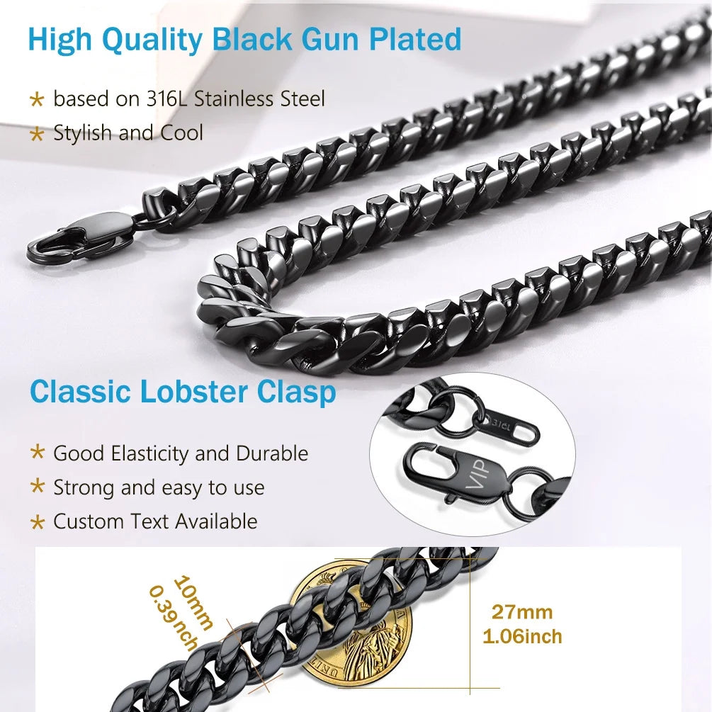 4.8/6/10/14Mm Wide Mens Stainless Steel Gold/Silver/Black Chain Cuban Curb Necklace 14"-30"