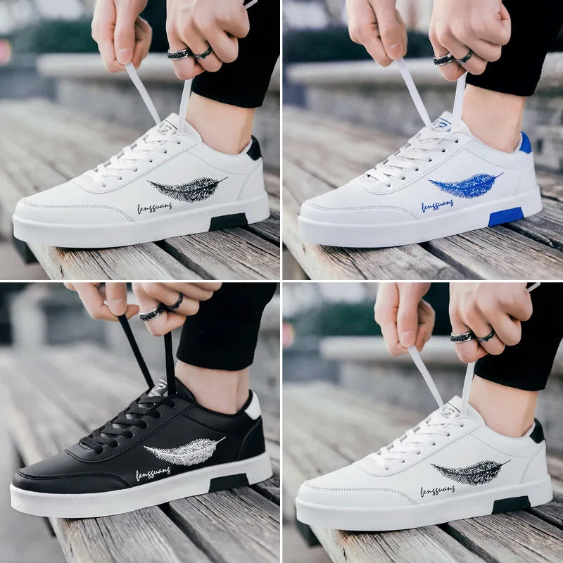 Summer Men Casual Shoes Feather Pattern White Sneakers Comfort Chunky Sneakers Men'S Shoes Trainers Trend Flats Board Shoe