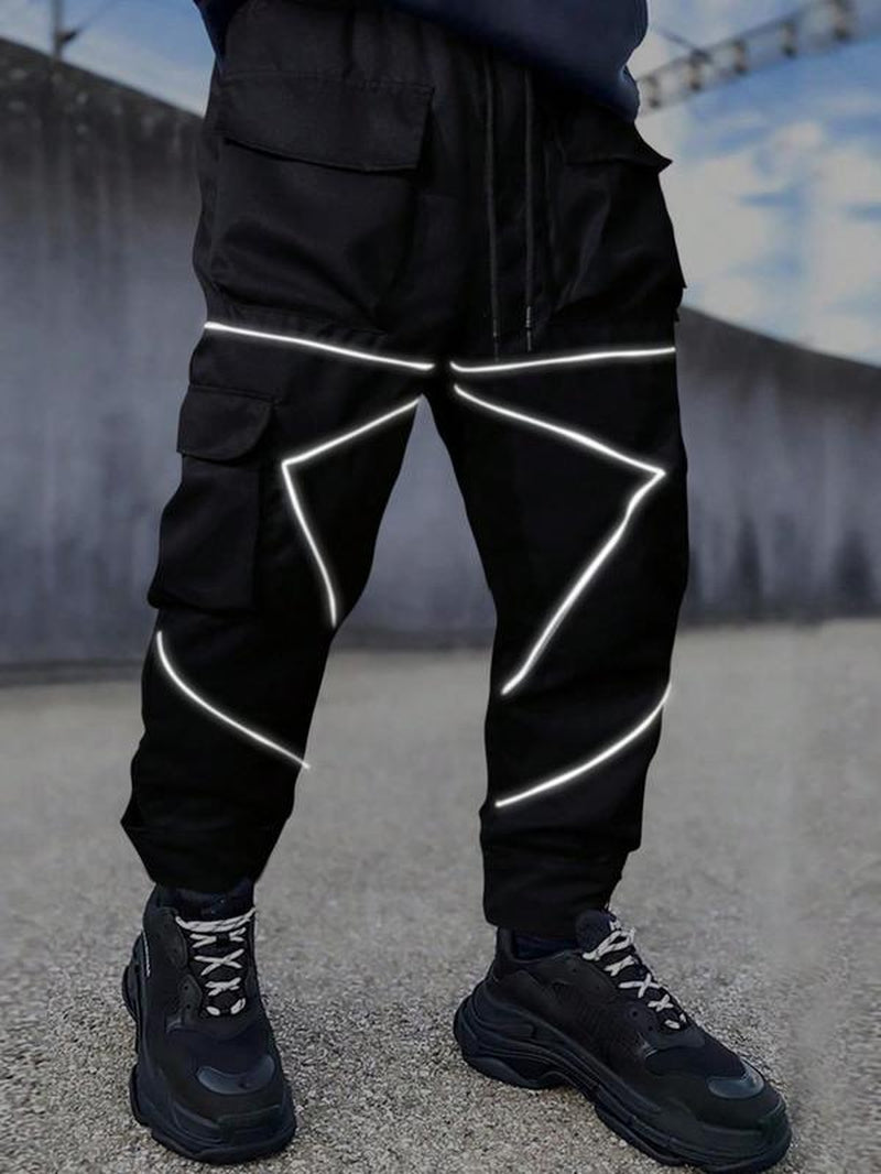 Men'S Fashion Colorblock Drawstring Waist Cargo Pants, Chic Flap Pocket Design Trousers for Streetwear Going Out Holiday, Versatile Street Style Summer Menswear