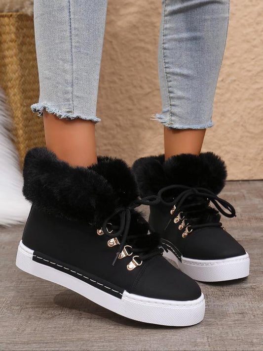 Women'S Fashionable Lace up Ankle Boots, Casual Warm Snow Boots for Outdoor, Female All-Match Trendy Shoes for Fall & Winter