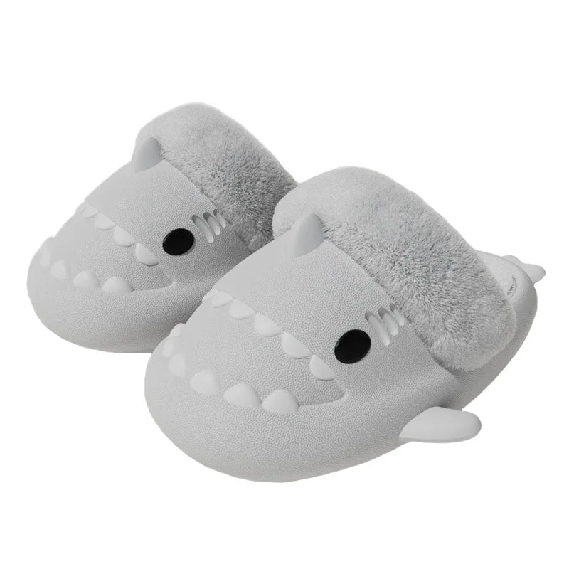 Shark Plush Slippers for Women Men Autumn and Winter Warm Cartoon Cotton Slipper Non-Slip Waterproof Outdoor Home Shoes