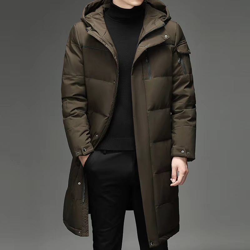 New Winter White Duck down Jackets Men Hooded Long Winter Coat Men Thick Warm Fashion down Coat Mens Brand Parka plus Size 5XL