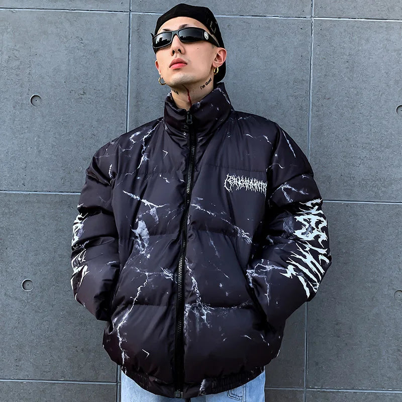 Fashion Winter down Padded Jacket Men Women Cartoon Bear Print Parka Hip Hop Streetwear Winter Thick Warm Jackets Coats Clothes