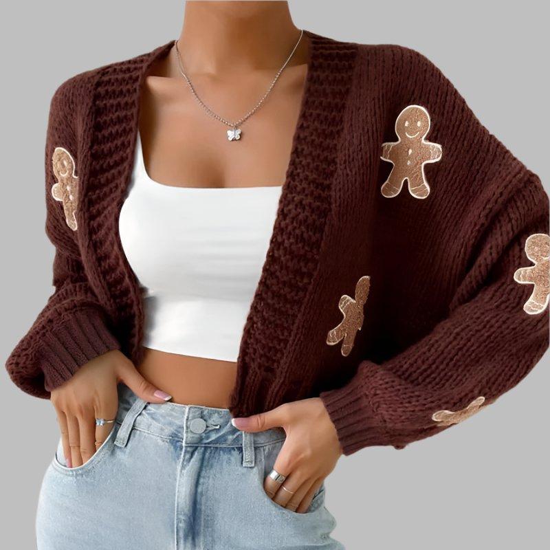 Women'S Cartoon Print Drop Shoulder Cardigan, Casual Long Sleeve Open Front Knitwear for Fall, Fall Clothes, Women'S Knit Clothing for Daily Wear, Going Out Outfits, Halloween, Halloween Costume