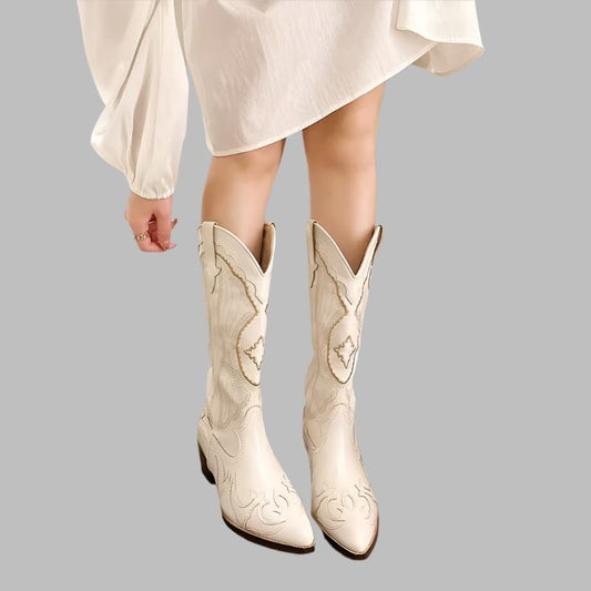 Women'S Boots Retro Autumn Winter White Knee High Boots Big Size 41 Women Comfy Walking Female Western Cowboy Boot Women'S Shoes