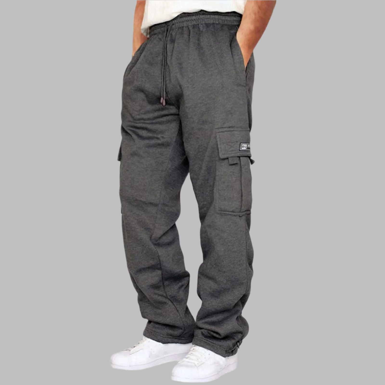 Large Size Men'S Long Pants Drawstring Elastic Waist Casual Pants Padded Pants Solid Colour Fashion Pockets Loose Sports Pants