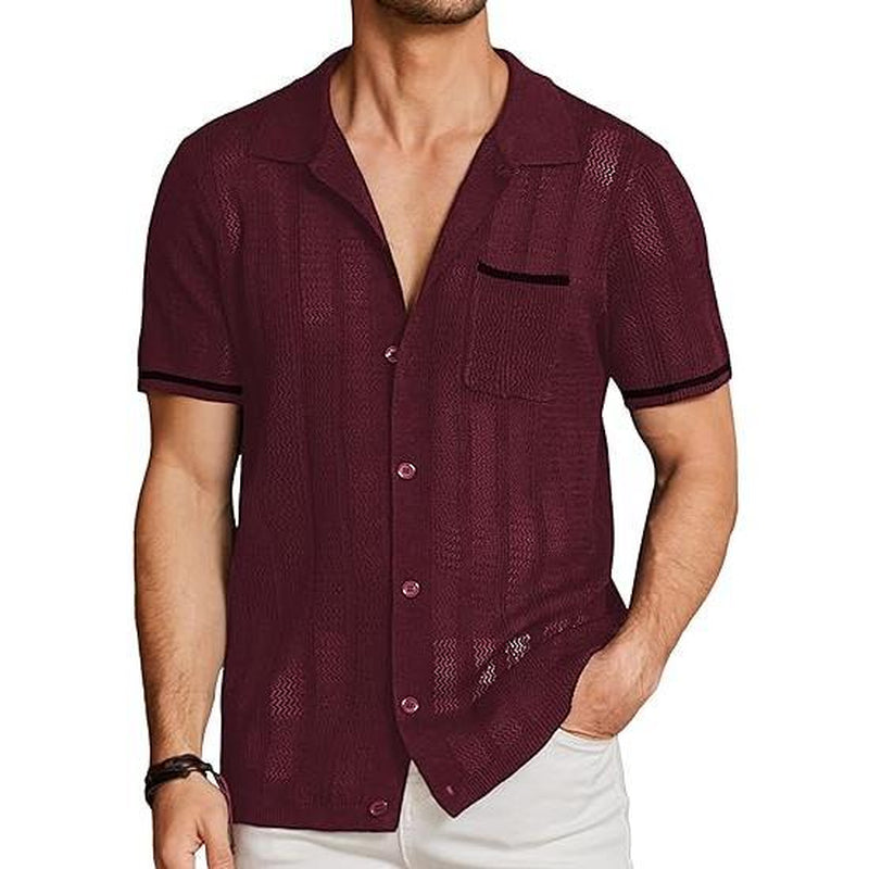 COOFANDY Men'S Short Sleeve Knit Shirts Vintage Button down Polo Shirt Casual Beach Tops Menswear Soft Breathable Classic Stylish Fashion