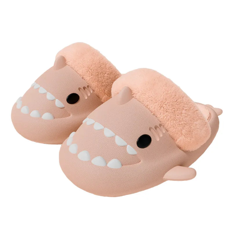 Shark Plush Slippers for Women Men Autumn and Winter Warm Cartoon Cotton Slipper Non-Slip Waterproof Outdoor Home Shoes