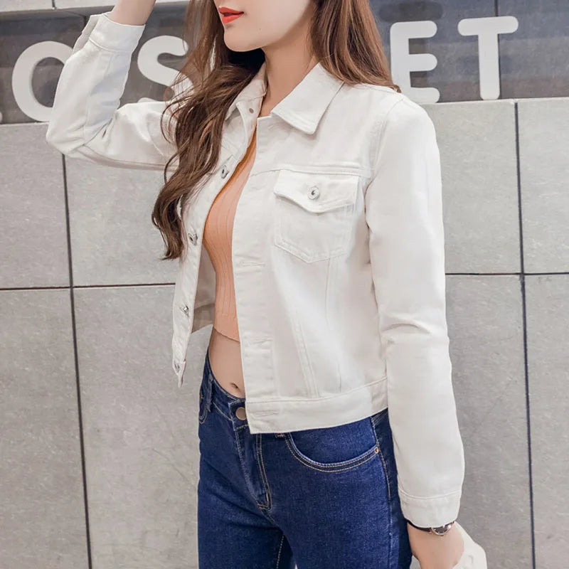 New Long Sleeve Winter Slim White Black Jeans Top for Women Solid Denim Jacket Women Short Overcoat Ladies Jackets Tops