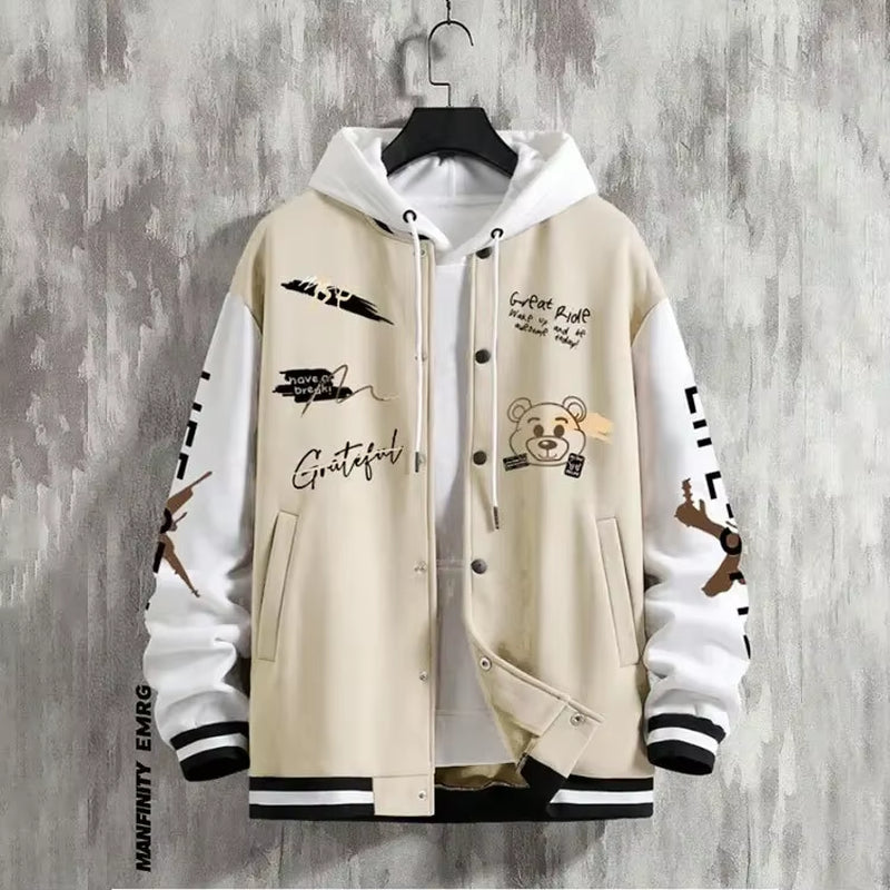 Men'S Fashionable Baseball Jacket, Spring and Autumn Trendy American High Street Ruffian Handsome Loose Casual Jacket