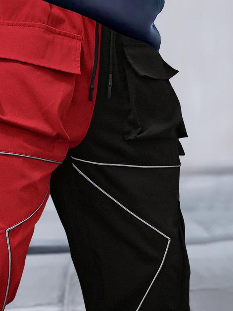 Men'S Fashion Colorblock Drawstring Waist Cargo Pants, Chic Flap Pocket Design Trousers for Streetwear Going Out Holiday, Versatile Street Style Summer Menswear