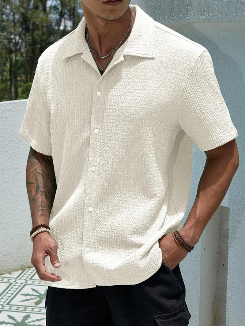 Men'S Solid Button Front Shirt, Casual Short Sleeve Collared Top, Summer Outfits, Fashion Streetwear Men'S Summer Clothes for Daily Wear Back to School, Shirts for Men, Men'S Tops, Menswear, Going Out Outfits 2024